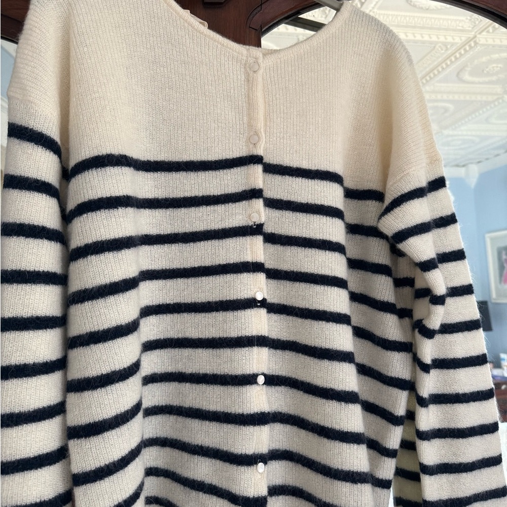 Sezane Gaspard Cardigan Ecru / Marine. - Size XL